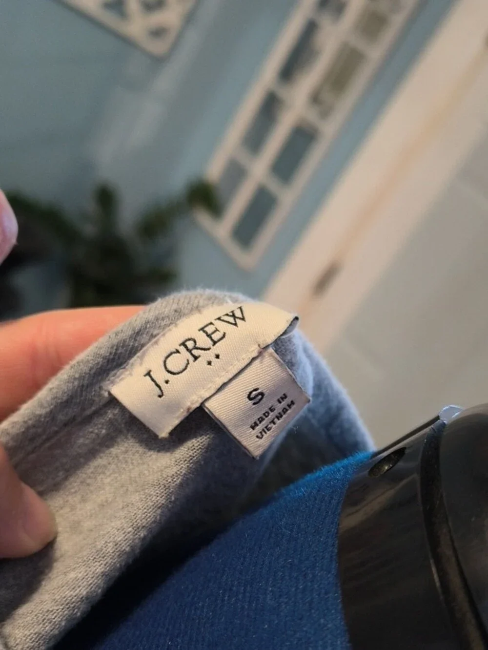 J Crew Women's Gray Crew Neck Tee with Lace Trim